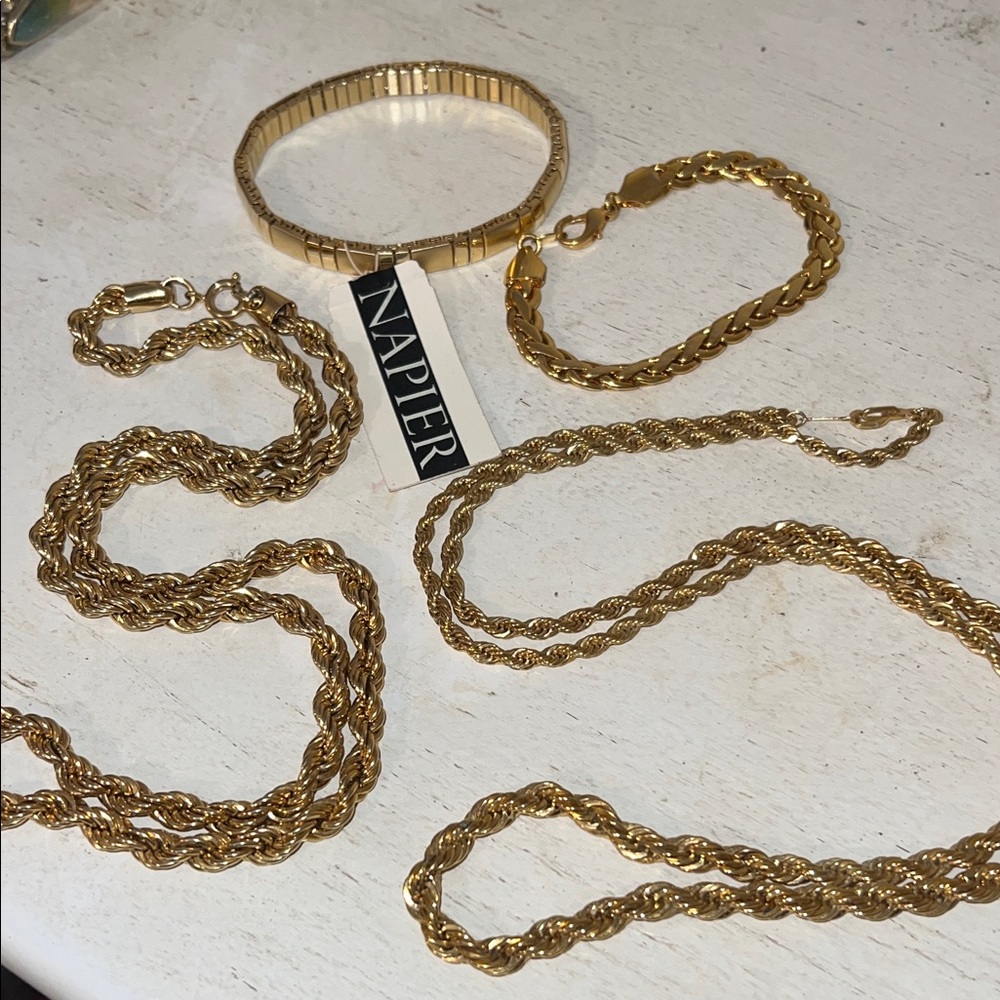 Lot Vintage Napier Gold rope necklace Byzantine bracelet